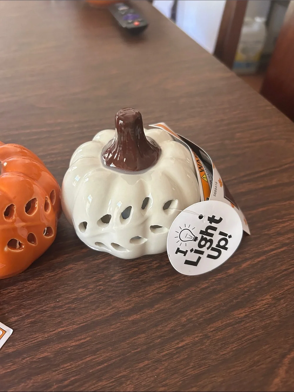 Hobby Lobby Ceramic Pumpkin Lanterns in Orange, Cream and Brown